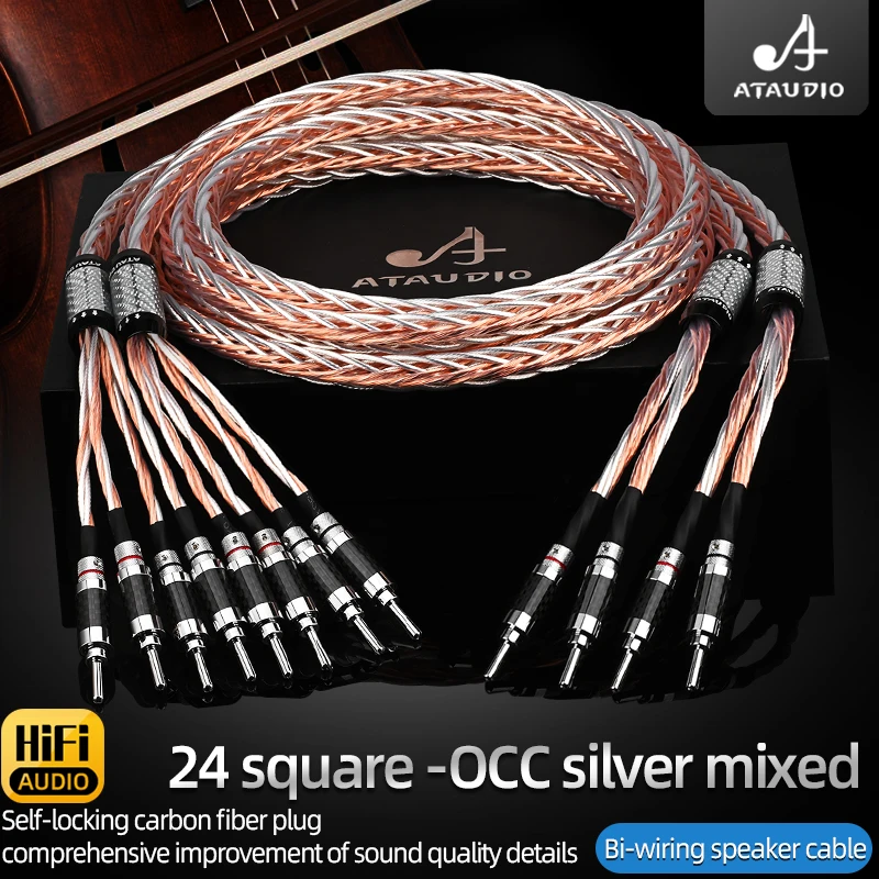 Ataudio jeden pár HIFI reproduktorový kábel 12 OCC Silver zmiešané jadro s samoobslužným banánovým zástrčkovým káblom pre zosilňovač reproduktorov DVD