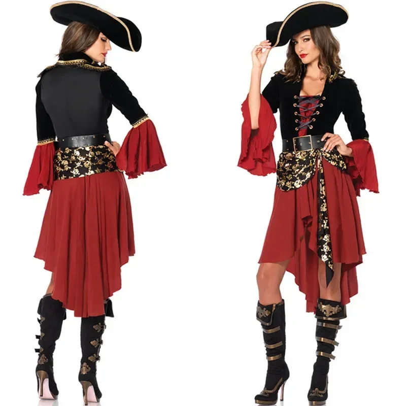 Ataullah Žena Karibský piráti Piráti Kapitán Halloween rola Hra Cosplay Suit Medoeval Gothic Fancy Woman Dress DW004