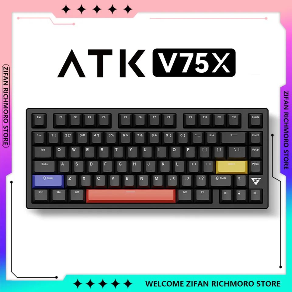 ATK VXE V75X/K Mechanická klávesnica Tri-režim 2.4G Wireless Bluetooth Hot Swap Wired 1ms Low Latency Game Game Darče