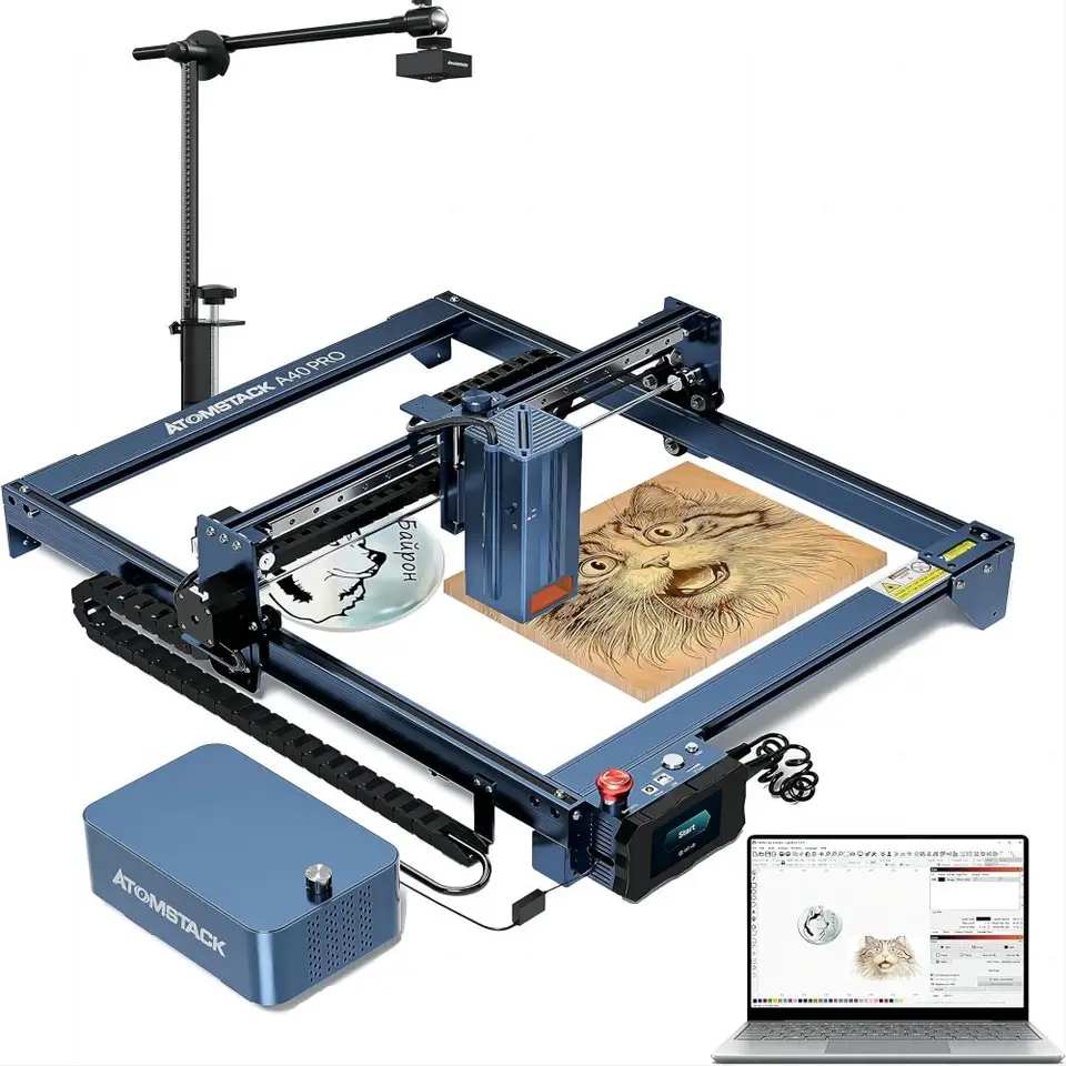 AtomStack A40 S40 X40 Pro Laser Graver 24W GRÁKY 48W Cutting Switch + F3 Workbench R1 Pro Roller D2 Air Cleaner FB2 Box