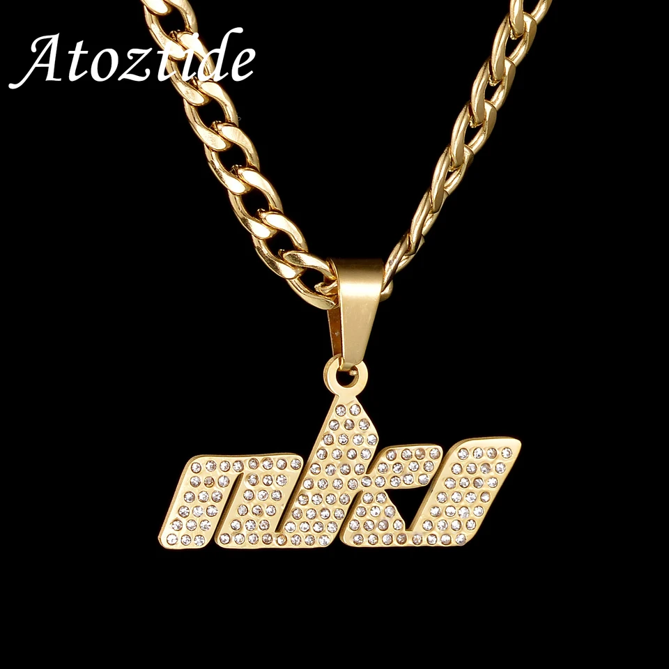 Atoztide personalizovaný zirkón Vlastný názov náhrdelník pre ženy hrubý kubánsky reťazec z nehrdzavejúcej ocele Bling Stone Letter Darček prívesok