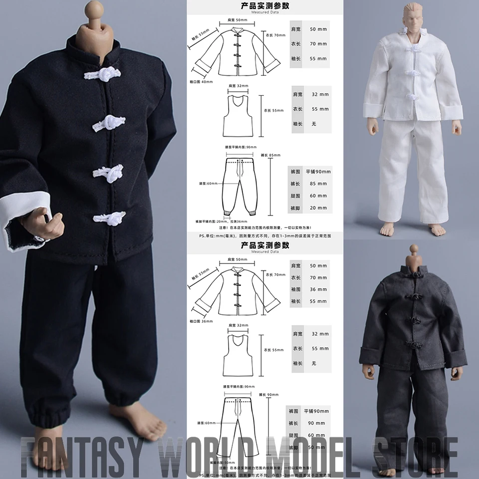 ATS 1/12 v mierke mužského vojaka oblečenie Tang Suit Zhongshan Suit Stephen Chow Kung Fu 3 farby Fit 6 '' Action Figure Body Dolls DIY