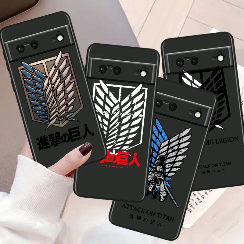 Attack On Titan Logo Smusproof Cover pre Google Pixel 8. 7a 6a 5a 5 4 4a XL PRO 5G Čierny telefón Pase Soft Fundas CAPA CASE CASE