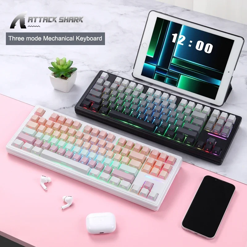 Attack Shark M87rgB Wireless Mechanical Keyboard, RGB podsvietenie, zatknuteľné za horúca, 2,4G Tri-režim, pripojenie na vlastnú jednotku, Win & Mac