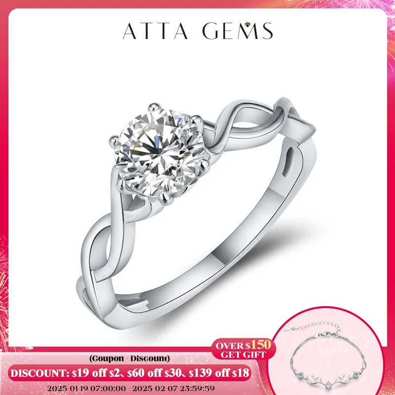Attagems 1,0ct 6,5 mm d okrúhle ródia Twist Twist 925 strieborný moissanitový krúžok diamantový test absolvovaný darček pre šperky