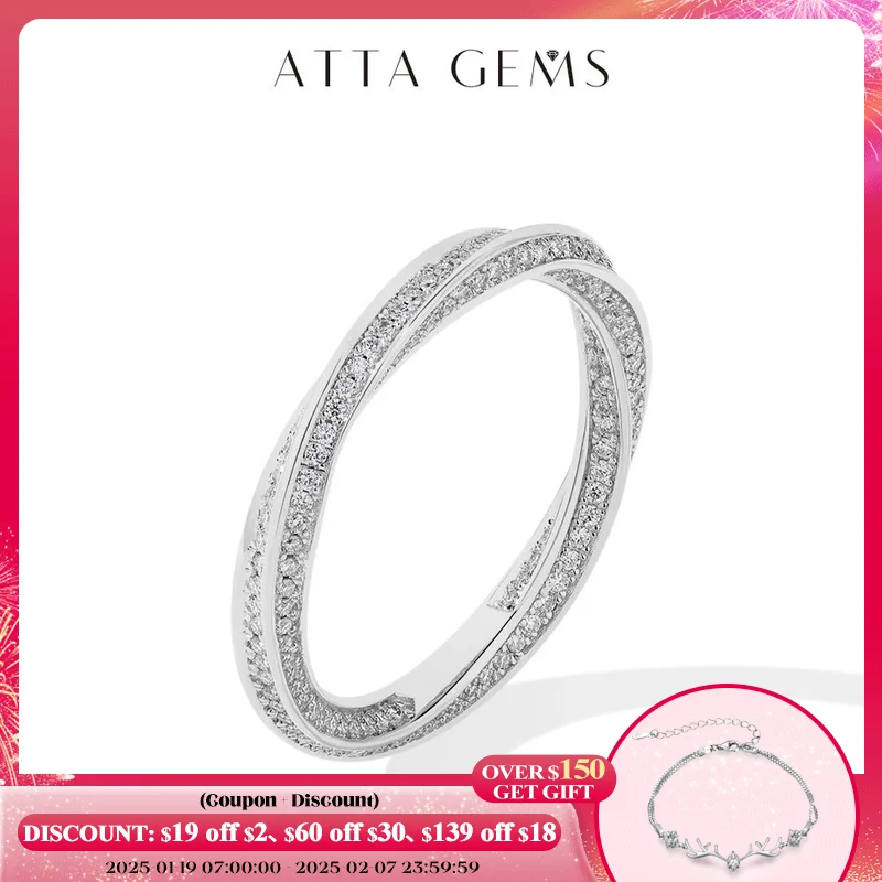 Attagems S925 Striebro 18k Zlaté Moissanit Rings D Color VVS1 Lab Diamond Helix Eternity Band Svadobné šperky pre ženy Man Man