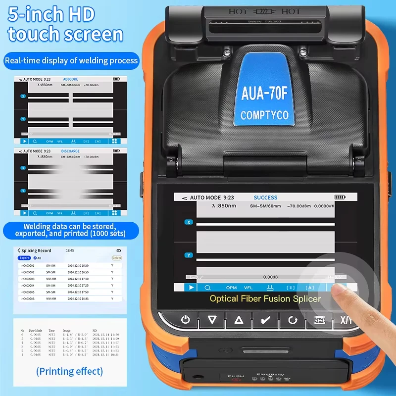 AUA-70F COMPTYCO FIBRE OPTIC FUSION Splicer 6 MOTORY OPTICKÝ KAŽDÝ ZLOŽENIE ZOBRAZENIA KONTROLU S OPM OPM