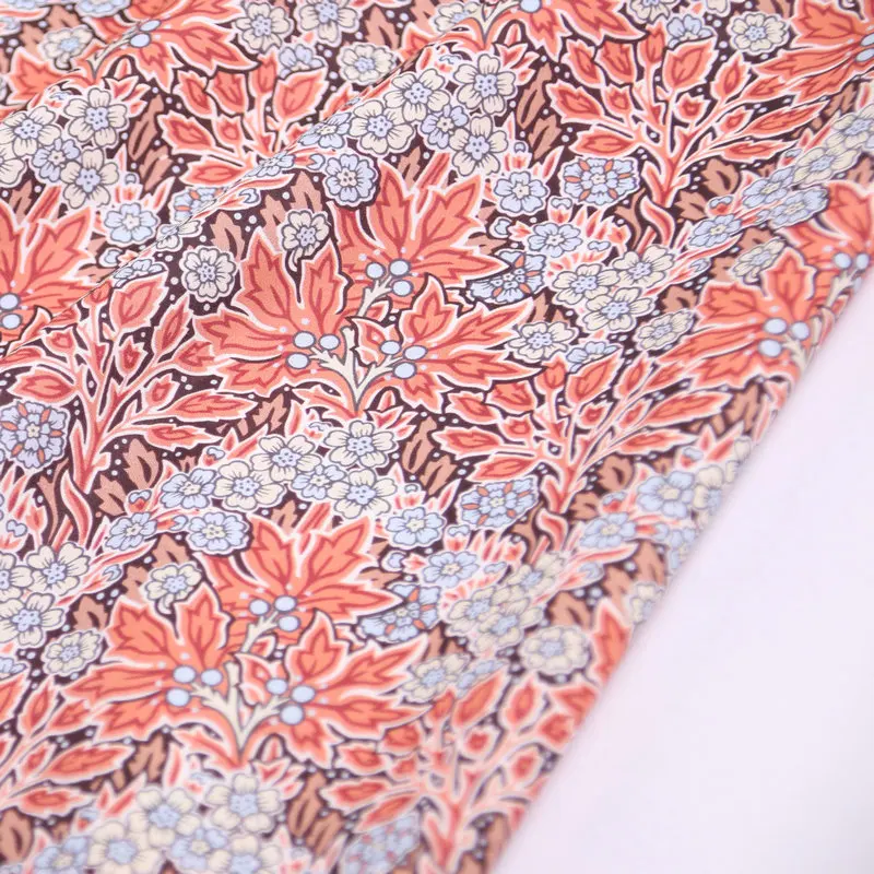 Aubry Forest Tana Lawn Cotton Tkanina oranžové kvety tlač Liberty London Tkanina Tana Lawn Custom Tlač látky pre oblečenie
