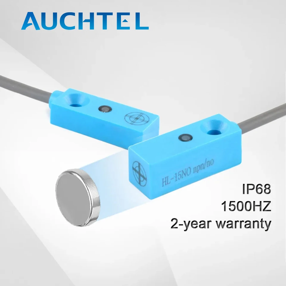Auchtel 15 mm 20 mm 20 mm Micro Hall Effect Sensor IP68 Proximity Magnetický spínač NPN PNP 3-vodiče NO/NC DC 12V 24V diaľkový nonpolárny