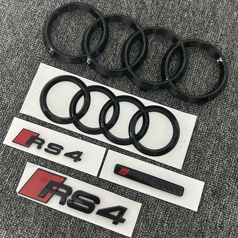 Audi RS4 2016-2020 4ring logo ABS Čierny automobil predný gril Zadný kmeň Nálepka odznaku RS4 Audi Sport Emblem Sticker
