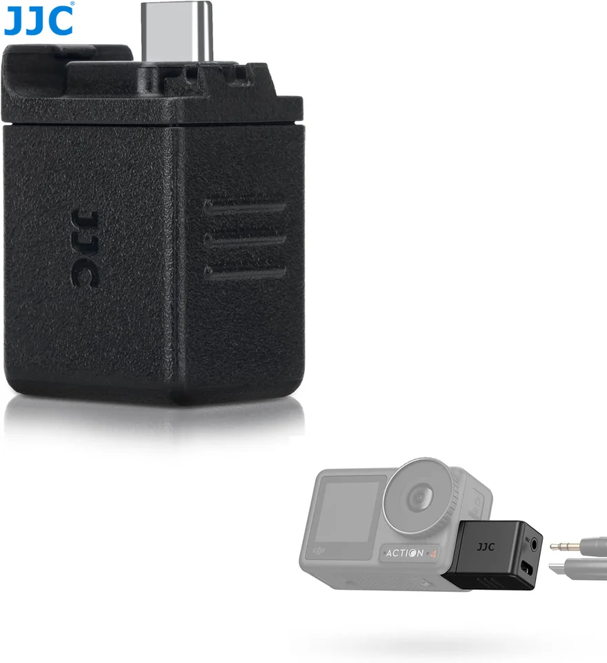 Audio adaptér JJC 3,5 mm podporuje 3,5 mm mikrofónový zvukový vstup s nabíjacím portom typu C pre akciu DJI Osmo Action 4/5 Pro Camera