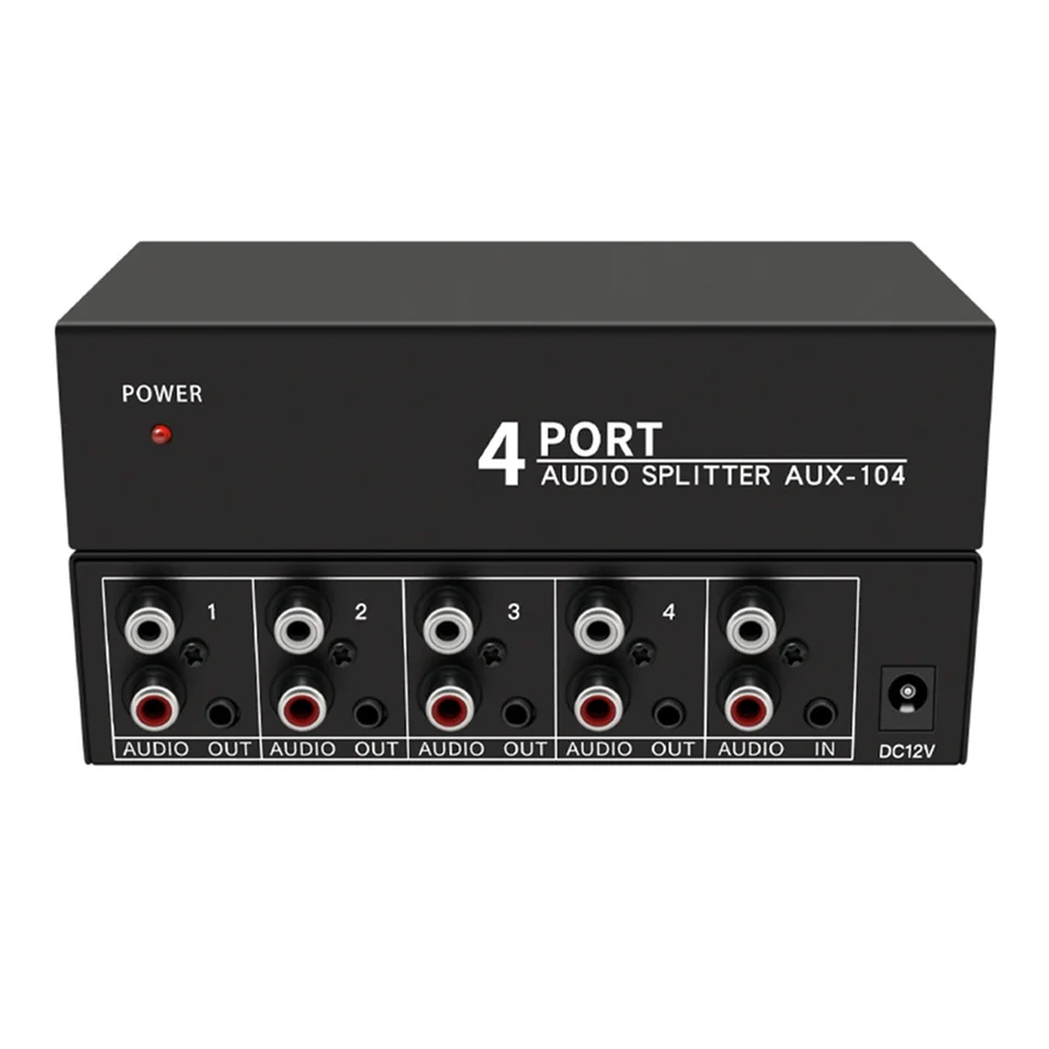 Audio Splitter 1 v 4 out RCA L/R AUX Stereo Audio Splitter 1x4 Audio Distribútor pre PC DVD SPOLOČNÉ SPRITTE, US PLUG