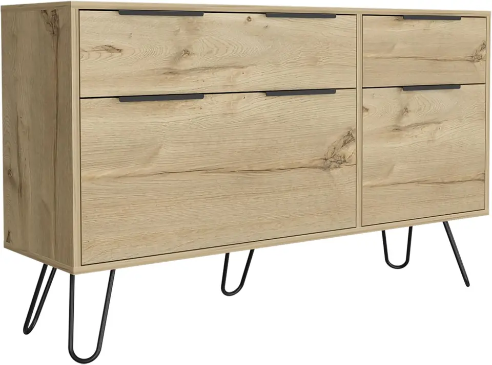 Augusta Double Dresser, Superior Top, Vlasové nohy, štyri zásuvky -Light Oak