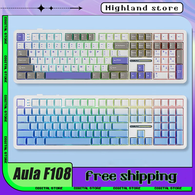 AULA F108 Mechanická klávesnica 3Mode 2.4g Bluetooth Wireless Klávesnica 108Keys Klávesnica Prispôsobená herná klávesnica Laptopy Darčeky
