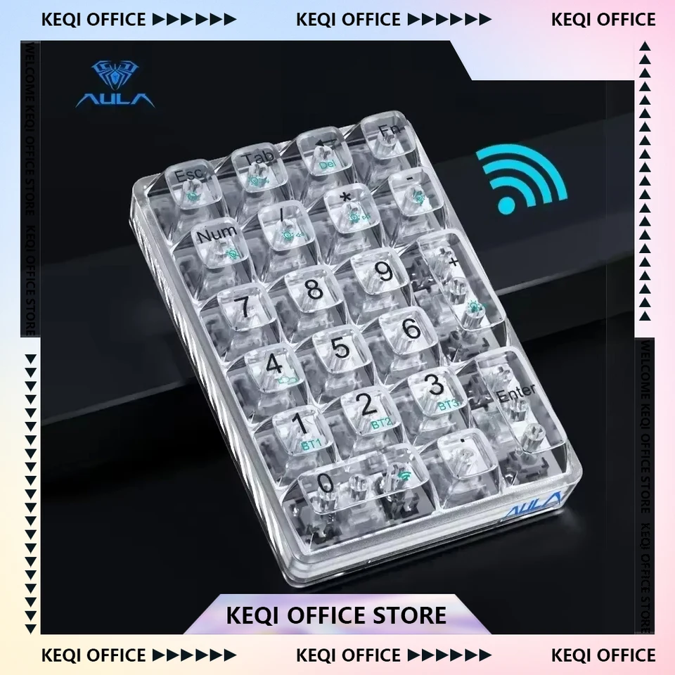 AULA F21 Transparentná číselná číselná klávesnica 21key RGB HOT HOT HOT Bluetooth Wireless 3Mode Long Endurance Keyboard Gamer PC Vlastný darček