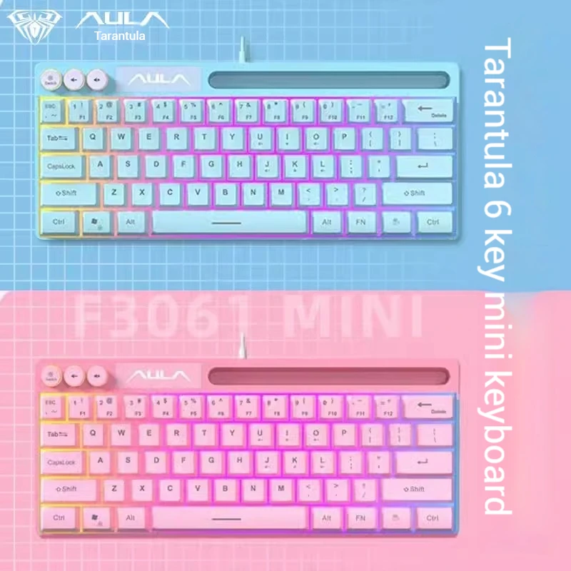 AULA F3061 Mechanical Touch Feel Klávesnica 61 Klávesové klávesy káblová Klávesnica RGB podsvietená klávesnica Desktop prenosná hračka Klávesnica