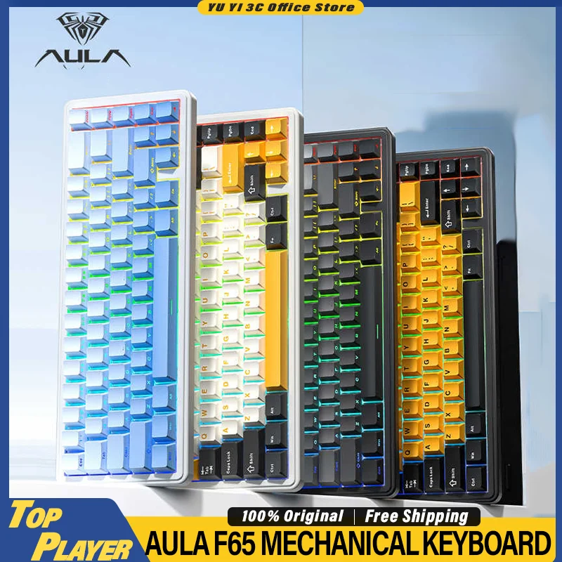 AULA F65 Mechanická klávesnica nízka latencia ŠPECIÁLNA PRE GAMING Prispôsobené spínač HIFI E-SPORT 4000MAH BT 2.4G Wireless RGB klávesnica