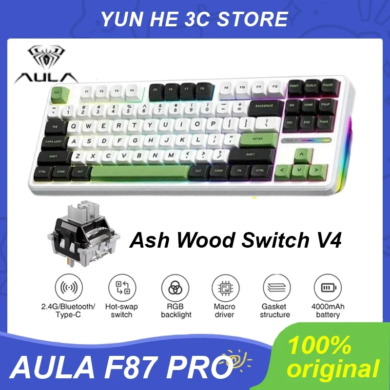 AULA F87 Pro Mechanical Keyboard WIRED/2.4G Wireless/Bluetooth 3 Mode Hot Swap RGB PBT Tesnenie 87 klávesov Prispôsobené herná klávesnica