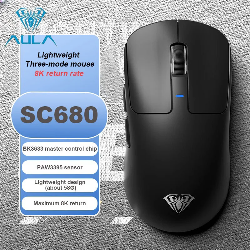 AULA SC680 Wireless Gaming Mouse Trojmódne ľahké káblové káble /2,4G/ Bluetooth esports Long Life PAW3395 domáca kancelária notebook Univ