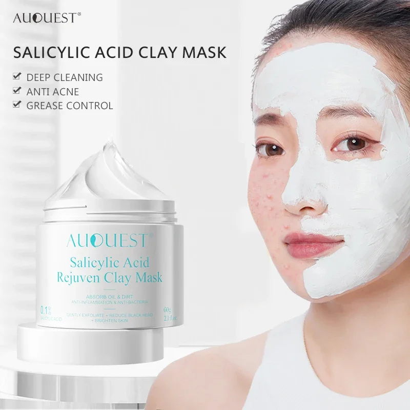 AUQUEST salicylová kyselina maska ​​na tvár Remover Blackhead proti čiernym bodkám akné biela ílová maska ​​Čistenie tváre Čistenie starostlivosti o pleť Kozmetika