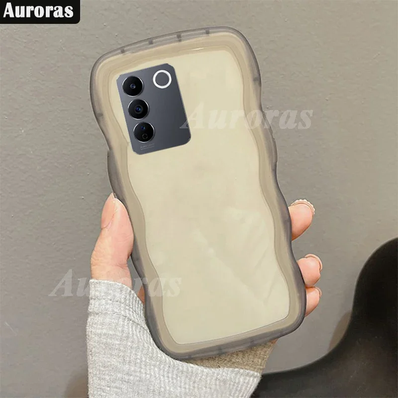 Auroras for Vivo T2 puzdro Solid Color Clear Wavy Curve Rám silikónový škrupina pre Vivo V29 V27 V27E Camera Protec