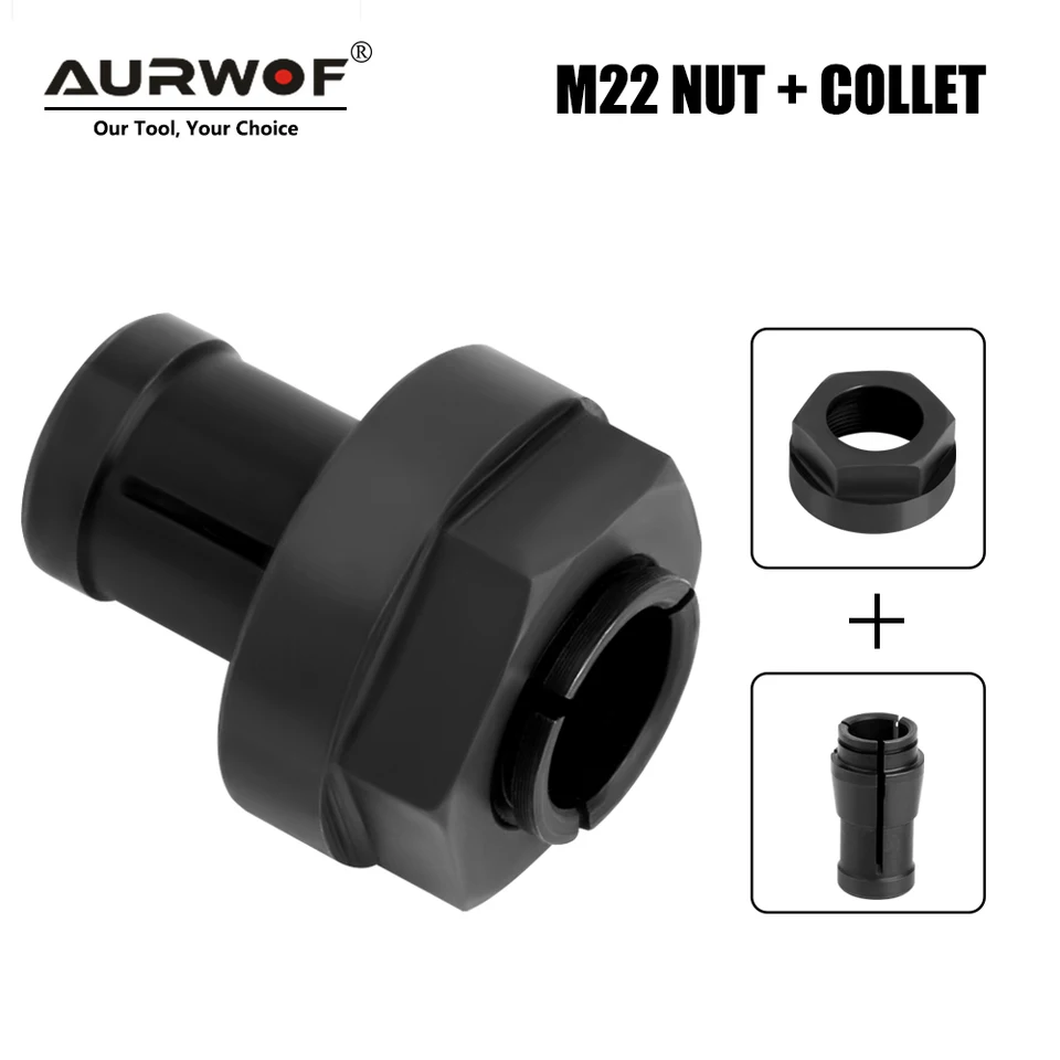 AURWOF M22 Nut 12 mm Collet Engragírovací stroj Chuck Nut Elektrický smerovač frézka Cutter Príslušenstvo Konverzná rukoväť