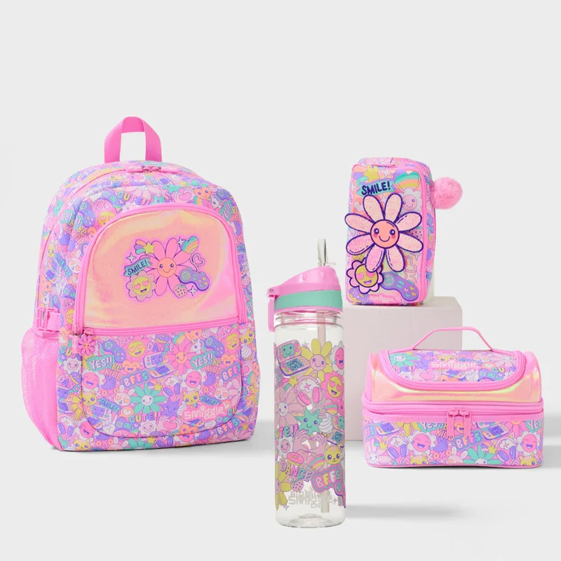 Austrália Smiggle Hot -aling Originálny detský batoh roztomilý batoh cestovná taška ružová slnečnica Big Schoolbag 16 palcov