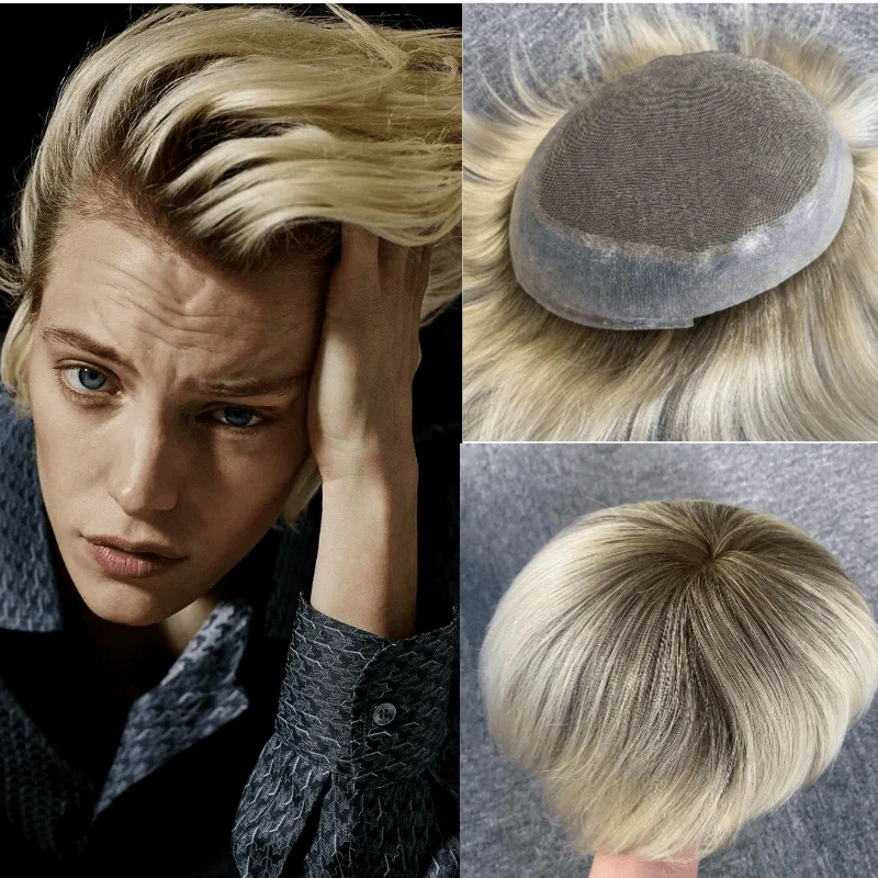 Austrália Toupee for Men Lace Pu Base Men Parochne T4/613 100% ľudské vlasy Mužské vlasy Protéza náhrady za jednotku systému Men