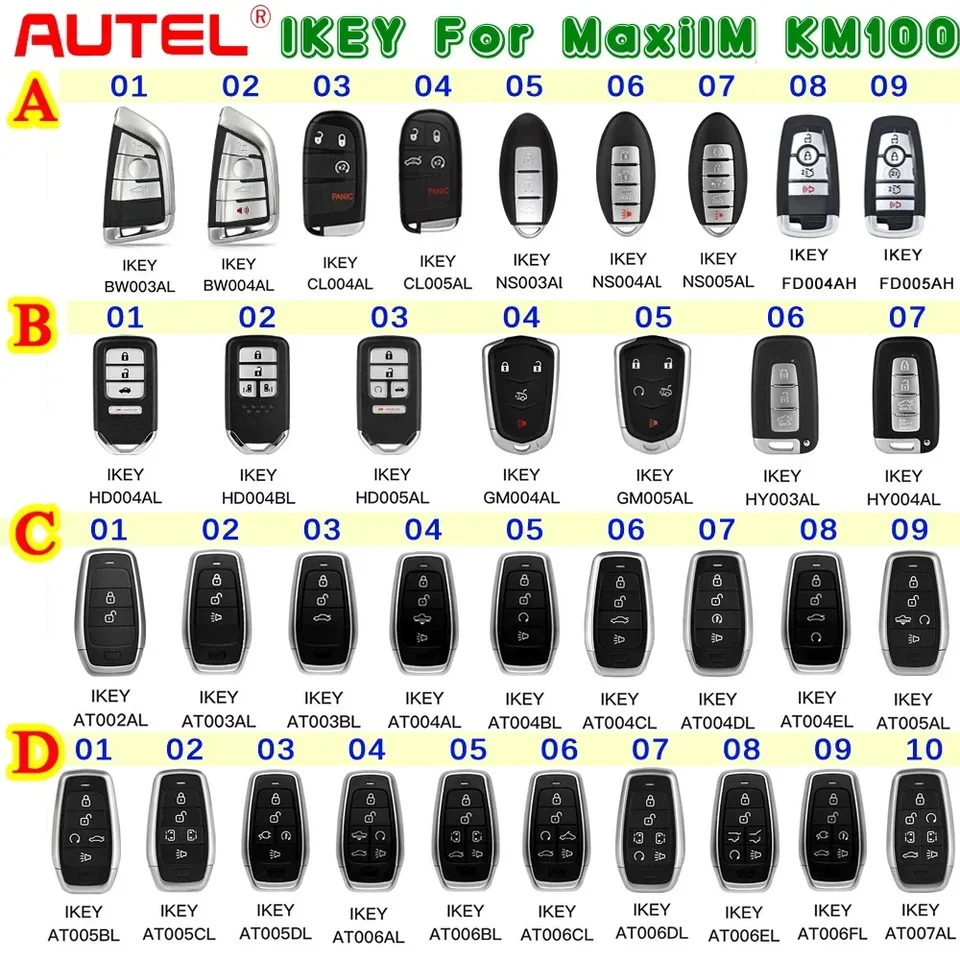 Autel Ikey Universal Remote Smart Key používaný s KM100 IM508 Kľúčový programátor pre BMW/Hyundai/Nissan/Chryslers/Ford