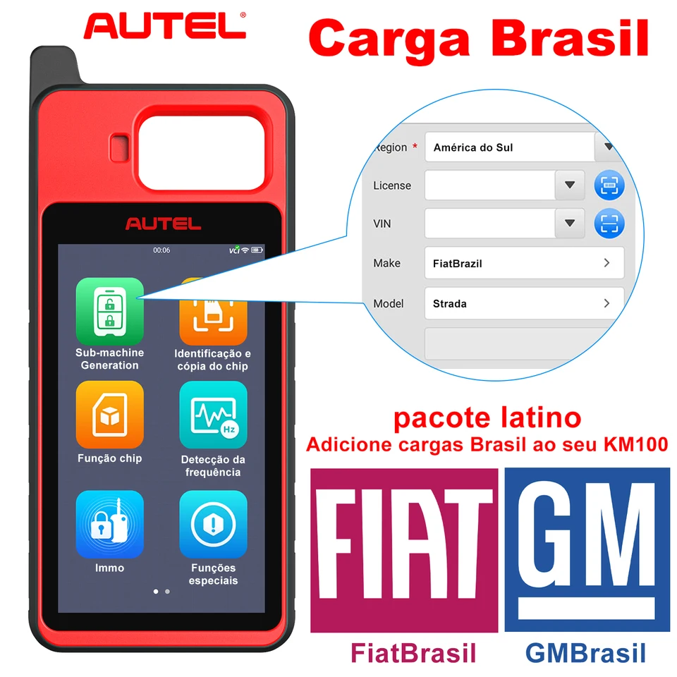 Autel KM100 Brazílska aktualizácia softvéru, MK808, IM508 Latin American Software, Pridať Fiat Brazília, GM Brazília