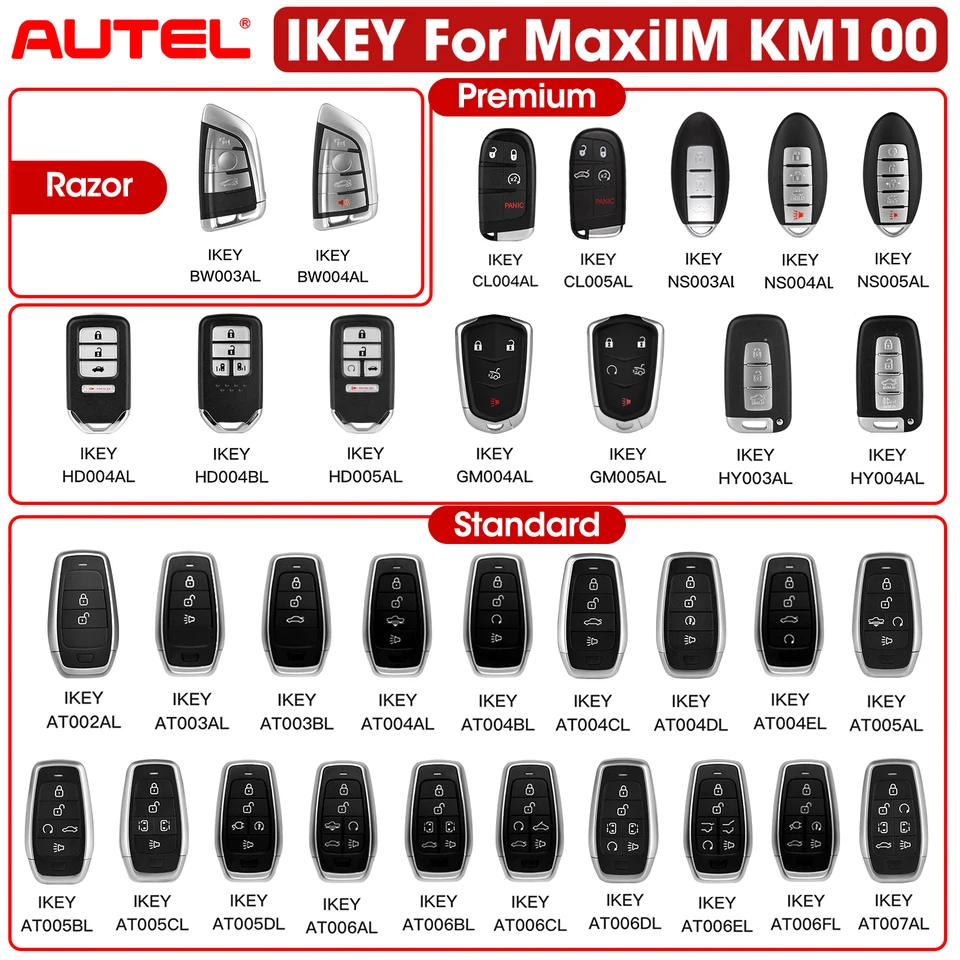 Autel Smart Key Ikey Series Universal Programmable pre BMW, Hyundai, Nissan, Chryslers, Ford, Honda, GM pre KM100 IM508 IM608 Pro