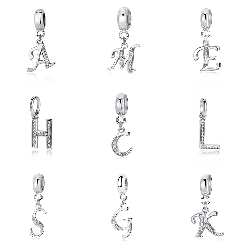 Autentické 925 Sterling Silver Charm Bead Vintage AZ Letter abeceda Dangle kúzla fit panva značka Originálne náramky jemné šperky