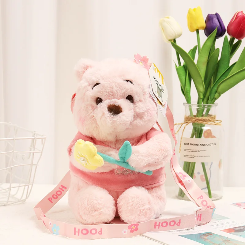 Autentický disney roztomilý Cartoon Teddy Bear Plys Doll Hračka Hračka Zvieracie krížové vrecko s jedným ramenom vankúšom narodeniny darček