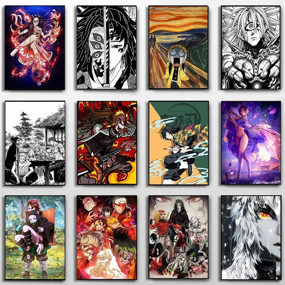 Autentický japonský anime démon Slayer Kimetsu no Yaiba plagát, maľba plátna s vysokým rozlíšením, maľba nástenného umenia, ideálne f