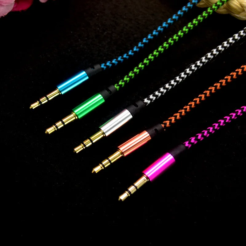 Auto Aux kábel 1 m nylon Jack Audio Cable 3,5 mm až 3,5 mm kábel Aux Muž na mužské látky zvukové kábel