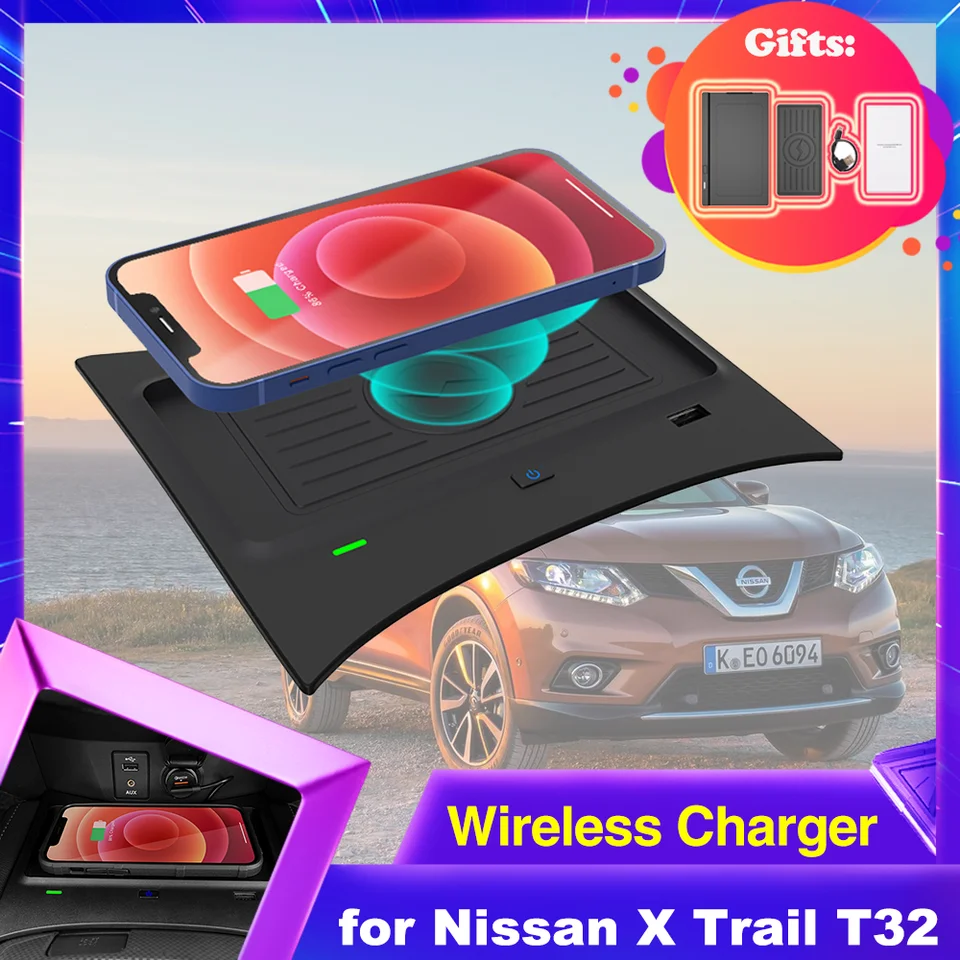 Auto bezdrôtového nabíjacieho podložky pre Nissan X Trail Rogue T32 ST 2014 ~ 2021 Telefón rýchla nabíjačka Tray 2015 2016 2017 2018 2019 2020