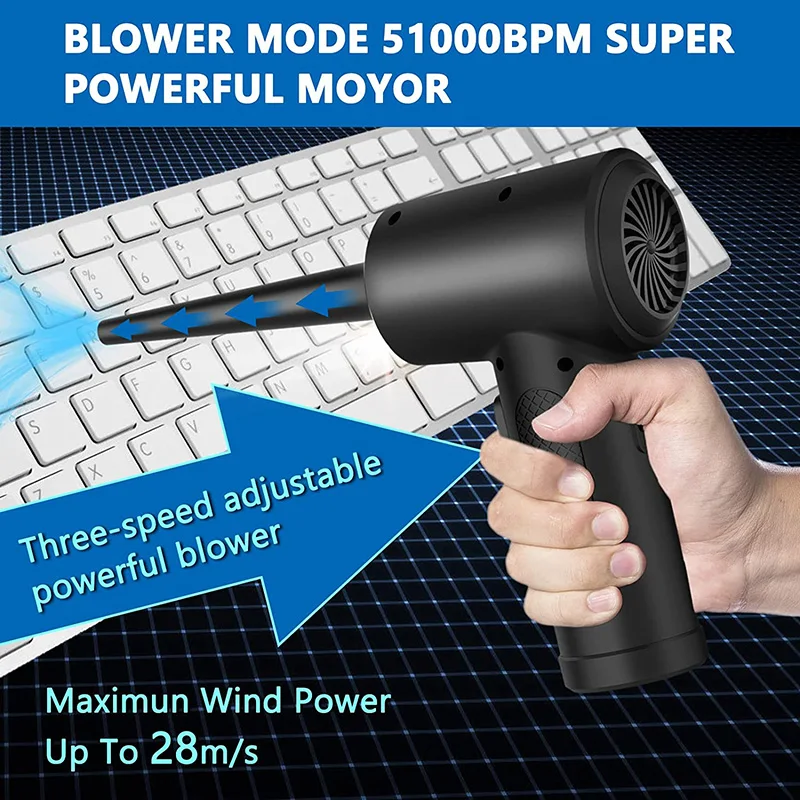 Auto bezdrôtový prachový fúkanie pištole LED LIGHT HOME PC PC PASE PUCK ČASŤ DRUK ČASŤ PRE NAPLATOČNOSŤ Klávesnica USB Gadget Air Compressor Gun