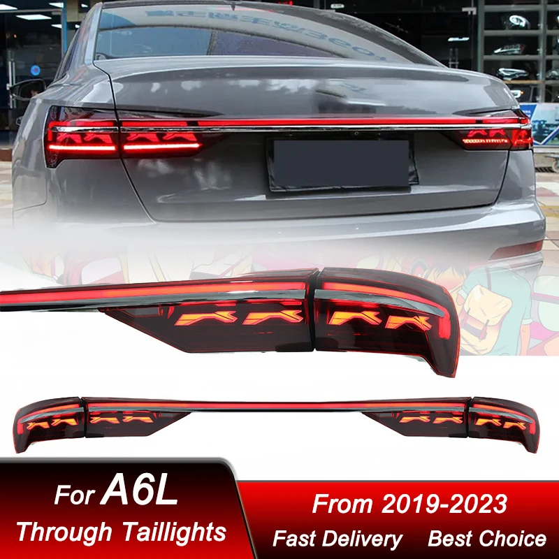 Auto cez zadné svetlá pre Audi A6L A6 2019-2023 C8 Horch Style Full LED chvost Dynamic Signal Signal Light Tail Lamp Zostava