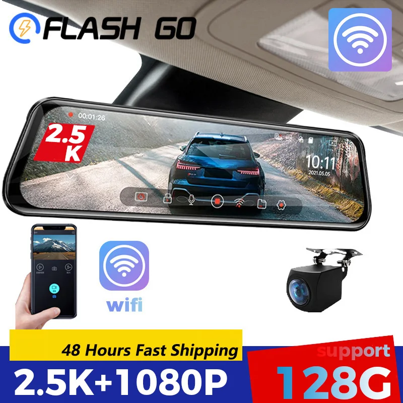 Auto DVR WiFi 3 v 1 Zadné zrkadlo Video Recorder 2,5K FHD 10 palcový prístroj Cam Sony objektív 1440 Streamovanie fotoaparátu spätné zrkadlo