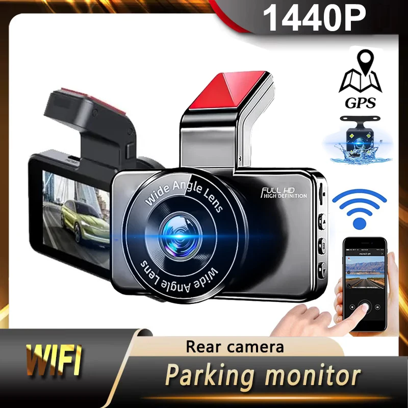 Auto DVR WiFi DashCam IPS GPS 1440P 24H Parking Monitor Camera Daul Lens Camera G-Sensor Automatický registrátor Video rekordér
