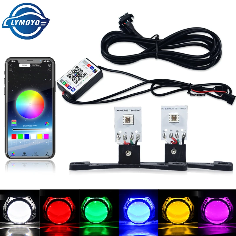 Auto LED diabol eye démon Zlé oči DRL LED LED Bluetooth kompatibilné APP RGB 2.5 Svetlomety Motocyklové Mini projektor objektív