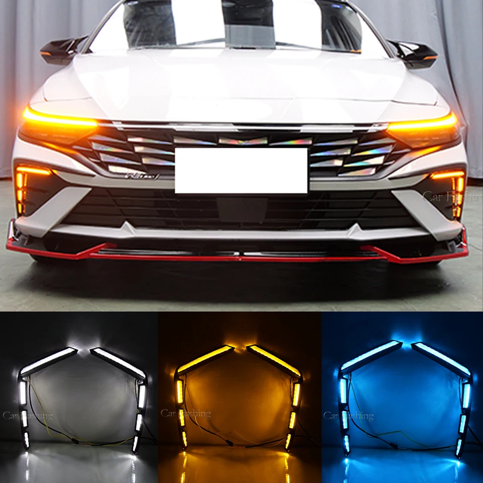 Auto LED DRL Denné svetlá pre Hyundai Elantra 2023 2024 s dynamickým signálom Turn Signal Daylight Foglight