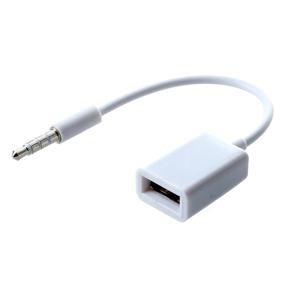 Auto mp3 3,5 mm mužský aux audio zástrčkový konektor USB 2.0 Sámny kábel prevodníka biely