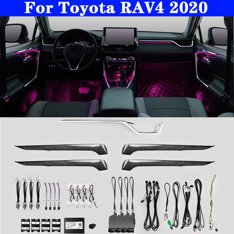 Auto pre Toyota RAV4 2020 Button and App Control 64 Farby Set Dekoratívne okolité svetlo LED atmosféru Lampa osvetlená pruh