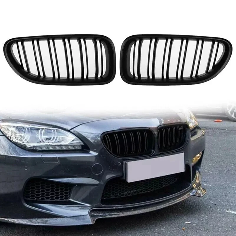 Auto predné obličky s dvojitou linkou mriežky Sport Grill náhrada za BMW F06 F12 F13 M6 650I 640I 2012-2018 GLOSSY BLACK