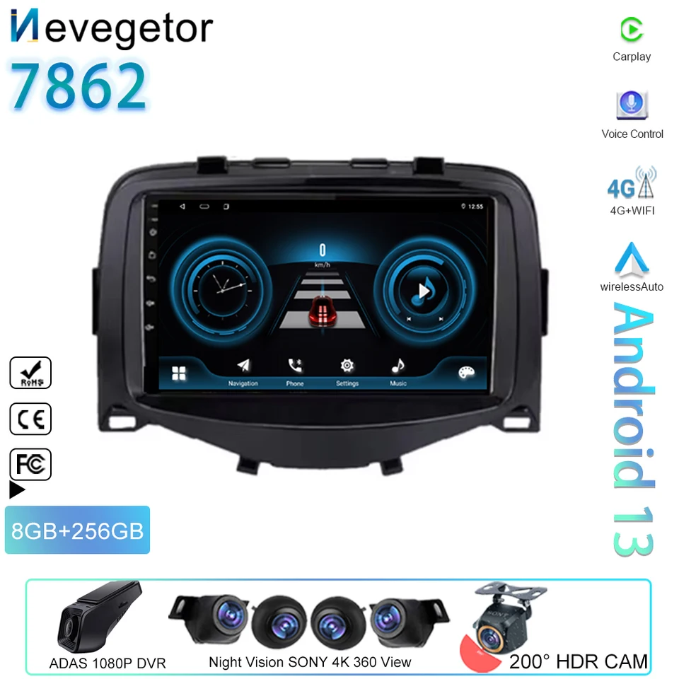 Auto Radio Android14 pre Toyota Aygo pre Peugeot 108 pre Citroen C1 2016 - 2020 Multimediálny automobil GPS Navigation no 2Din DVD