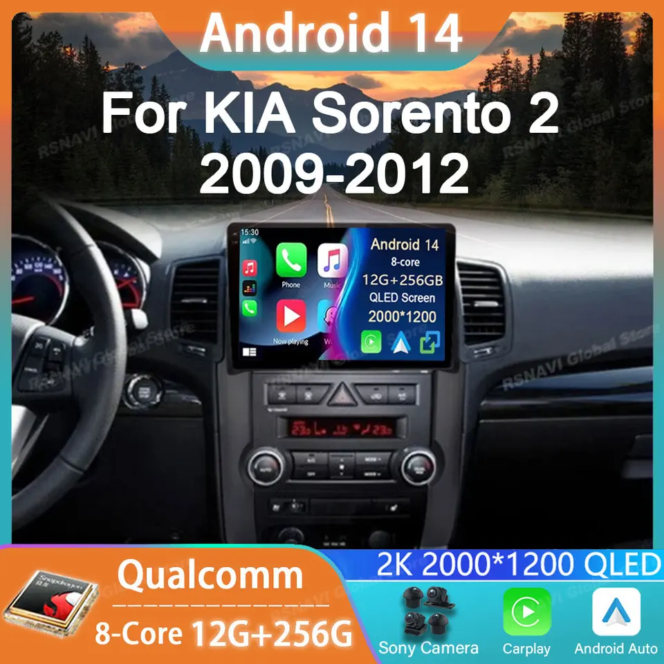 AUTO RÁDIO Android 14 pre KIA SORENTO 2 XM 2009 - 2012 Multimediálny video prehrávač GPS 4G Navigation 360 Fotoaparát bezdrôtové CarPlay Auto