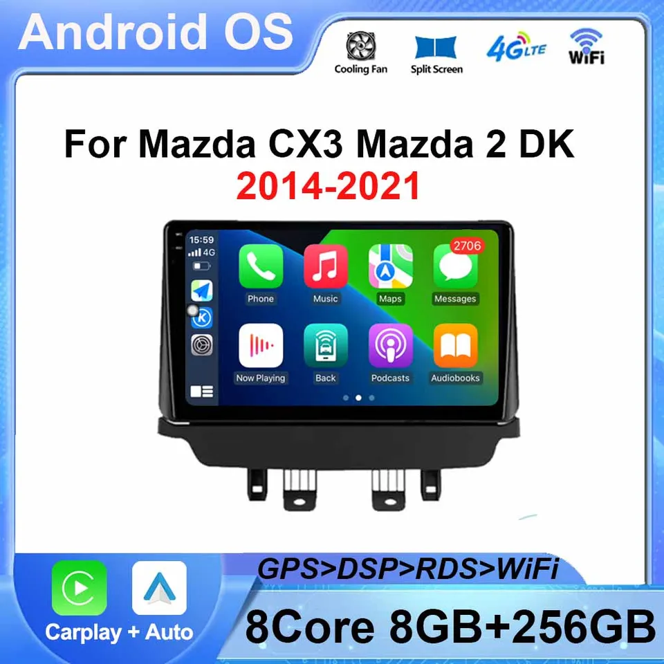 Auto rádio pre Android OS pre Mazda CX3 Mazda 2 DK 2014 - 2021 Multimediálny video prehrávač automobilov GPS navigácia audio stereofónny auto wifi bt