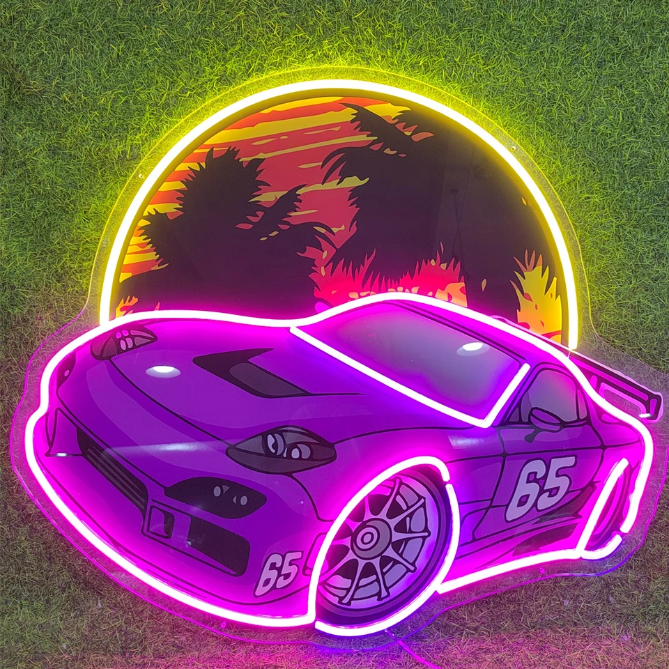 Auto so západom slnka neónové znamenie UV tlačené auto Neon Game Room Decotion Custom LED Neon Light Super Racing Car Bar Club Darček