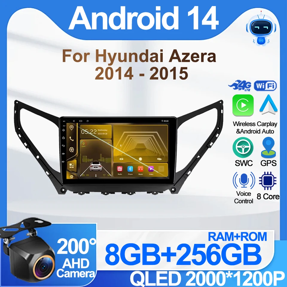 Auto stereo pre Hyundai Azera 2014 - 2015 GPS navigačná pomlčka č. 2Din DVD WiFi Multimedia Player 8 Core CarPlay DSP 5G RDS BT